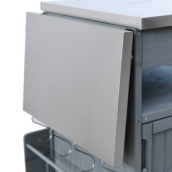 English Elm K&K 40.5" Outdoor Grill Cart with 201 Stainless Top, Solid Fir Storage, Drop Leaf & Lockable Wheels Blue+Grey N707P228272G
