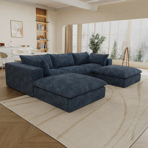 English Elm 118.2" Modular Cloud Sofa Corduroy Upholstered Deep Seat Lounge for Living Room Blue W2824S00155
