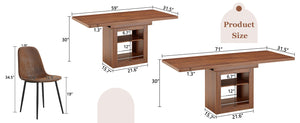 English Elm Expandable Walnut Dining Set with Six Upholstered Chairs for Modern Home Interiors W1151S04710