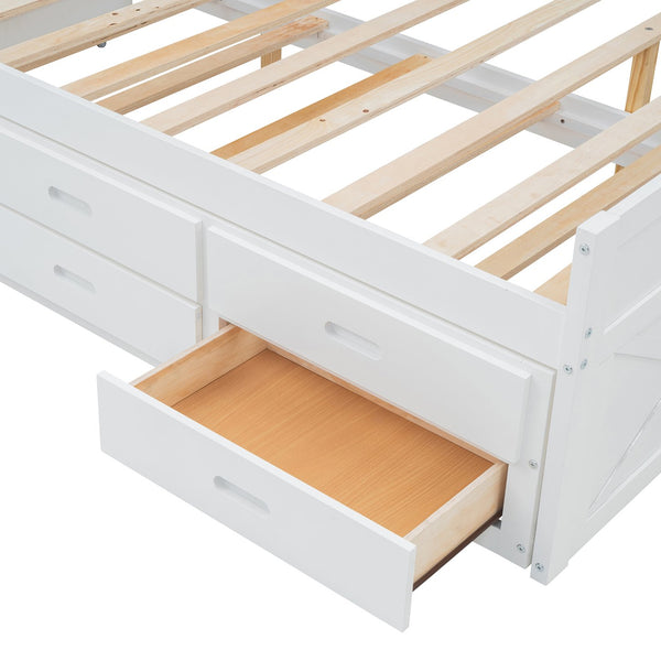 English Elm Full Full Size Wooden Bed with Storage Headboard, Built-In Outlets, Trundle & 3 Drawers for Space-Saving Bedrooms White 80.51 L x 17.12 W x 4.57 H N733S172712K