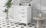 English Elm 30" Bathroom Vanity With Sink, Bathroom Cabinet With A Door, Three Drawers, Solid Wood Legs & Mdf Board, Adiustable Foot Pads, White