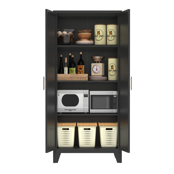 English Elm 61'' Metal Storage Cabinet with 2 Doors and Adjustable Shelves — Spacious Steel Wardrobe for Home & Office Black W3387P306335