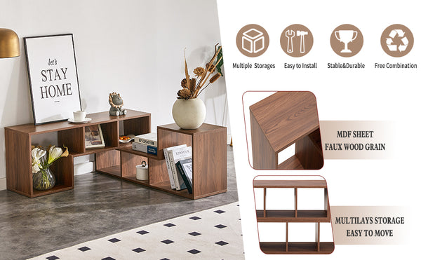 English Elm 2 Piece Modular L-shaped Tv Console Open Shelf Bookcase for Modern Living Rooms W3875P397178