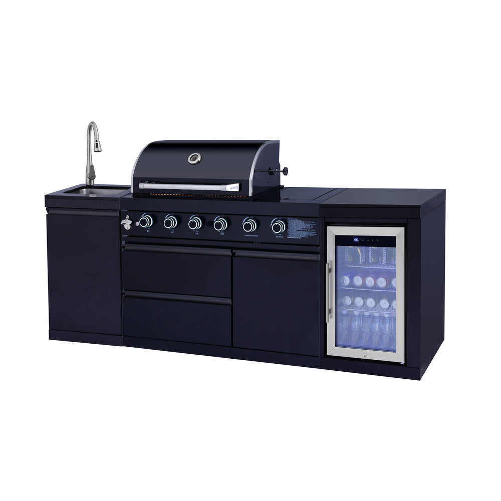 English Elm Outdoor Propane Kitchen Island with Grill Sink Refrigerator and Bar in Stainless Steel W5007S00006