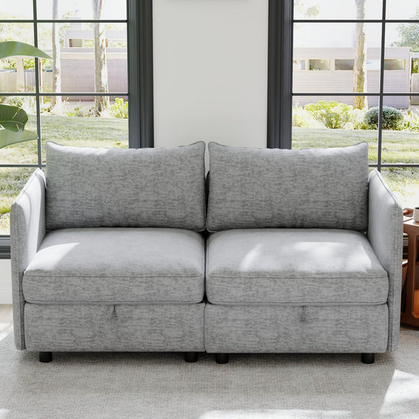 English Elm Side Armrest Pair for Sectional Sofa Solid Wood Frame Polyester Upholstered Modular Set W680P195855
