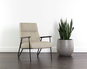 Sunpan Coelho Lounge Chair - Stylish Mid-Century Comfort with Vertical Tufting and Black Steel Base Bounce Stone