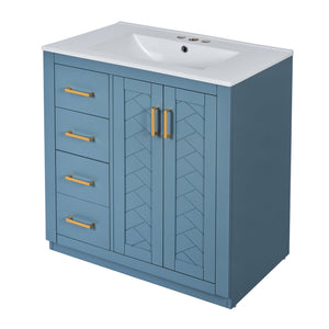 English Elm 30'' Stylish Bathroom Vanity Set With Ceramic Sink, Soft-Close Doors, Solid Wood Frame & Modern Design N710P191970M