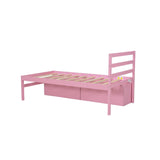 English Elm Twin Size Wood Platform Bed With Removable Storage Shelves, Built-In Two Storage Drawers For Added Convenience, Pink