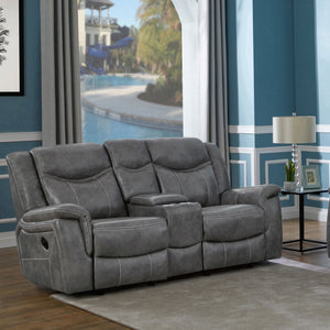 English Elm Carmen Luxe Faux Leather Cool Grey Motion Loveseat with Dual Recline, Storage & Plush Cushioningcomfort B062P357777