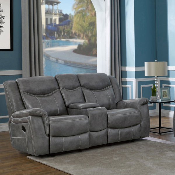 English Elm Carmen Luxe Faux Leather Cool Grey Motion Loveseat with Dual Recline, Storage & Plush Cushioningcomfort B062P357777