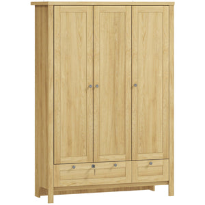 English Elm 3 Door Wardrobe Closet with Shaker Panels Hanging Rail Shelves and Locking Drawer T3971S00093