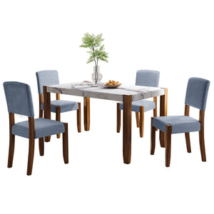 English Elm 5-Piece Counter Height Dining Set with Faux Marble Top and Upholstered Seats, Mid-Century Pub Charm Gray,White N752S000885E