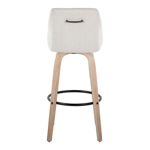 English Elm 30"fixed-height Swivel Barstools Whitewashed Bentwood Cream Seat Black Footrest Set B202S00600