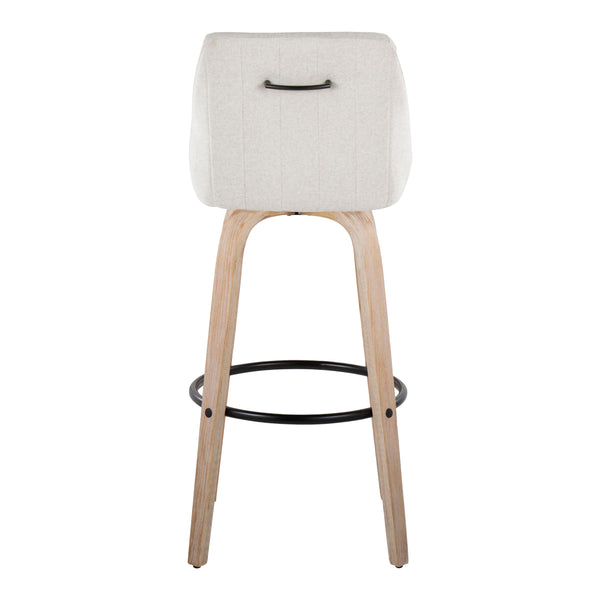 English Elm 30"fixed-height Swivel Barstools Whitewashed Bentwood Cream Seat Black Footrest Set B202S00600