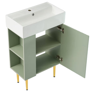 English Elm 21.6" Green Bathroom Vanity with Ceramic Sink, Left Side Storage, Gold Legs, Soft-Close, Modern Finish SV000007AAF
