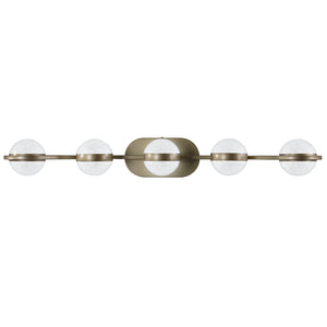 English Elm Bathroom Vanity Light - Elegant 5-Bulb Led Fixture With Crystal Sand Shades In Champagne Gold Finish W2312P374868