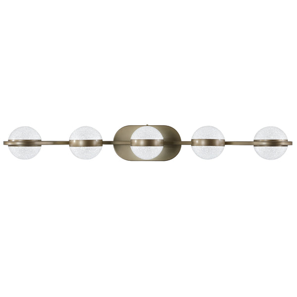 English Elm Bathroom Vanity Light - Elegant 5-Bulb Led Fixture With Crystal Sand Shades In Champagne Gold Finish W2312P374868