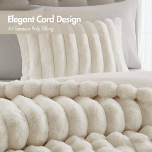 English Elm 3-Piece Luxurious Ultrasoft Faux Fur Ribbed Comforter Set For Full/Queen Bed - Elegant Ivory Design B035P408269