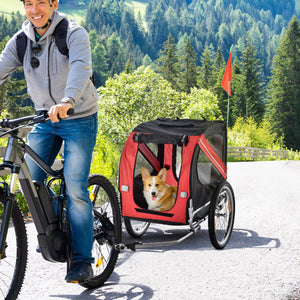 English Elm Aosom Pet Bike Trailer Steel Frame Oxford Fabric Dog Carrier with Mesh Ventilation W2225P229758