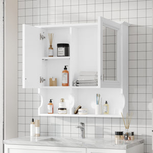English Elm 30 30 Inch Mirror Medicine Cabinet with Half-Moon Design, Soft-Close Hinges, Open Shelf & Solid-Wood Frame White N710P322812K
