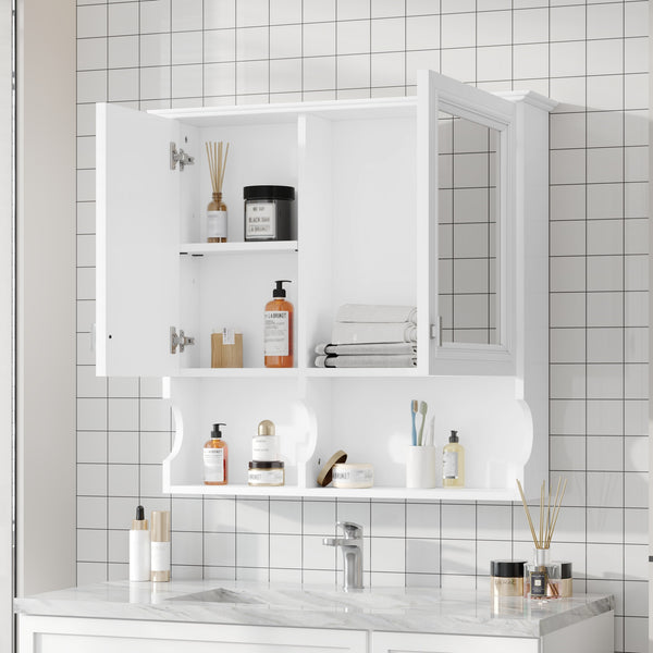 English Elm 30 30 Inch Mirror Medicine Cabinet with Half-Moon Design, Soft-Close Hinges, Open Shelf & Solid-Wood Frame White N710P322812K