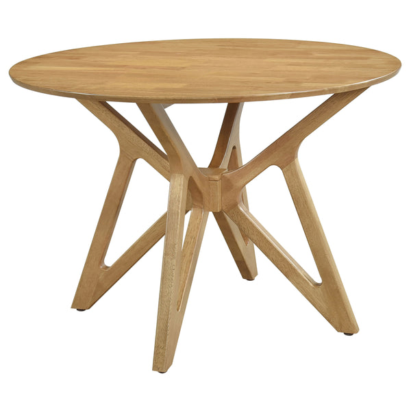English Elm Barlow Round Dining Set Seats Four with Sculptural Walnut Table and Upholstered Chairs B062S01789