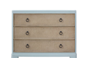 English Elm Ocean Light Blue 3-Drawer Hall Chest with Cane Fronts, Cedar-Lined Bottom & Custom Hardware Finish B2699P218294