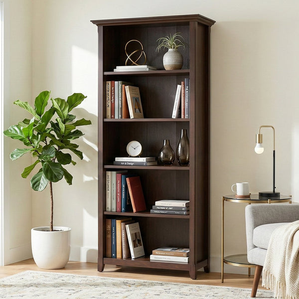 English Elm Amherst Solid Wood Five Shelf Bookcase Transitional Storage for Home or Office B136P158331