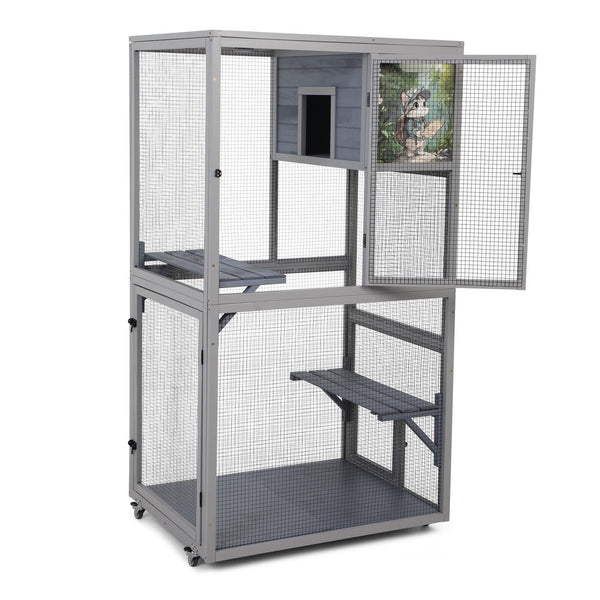 English Elm Wooden Pinewood Small Animal Habitat with Acrylic Panels Ramps Tunnel and Rolling Base W2181P363536