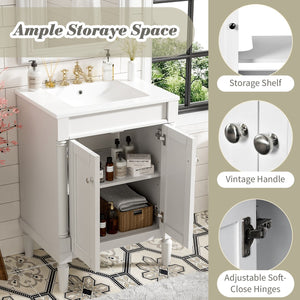 English Elm 24'' Modern Bathroom Vanity with Ceramic Basin, Solid Wood Frame, Soft-Close Doors, Ample Storage White N710P190503K