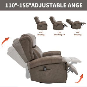 English Elm Heat Massage Swivel Rocker Recliner Genuine Leather Chair with Lumbar Relief W3224S00011