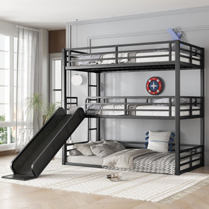 English Elm Twin Xl Metal Triple Bunk Bed With Slide, Heavy-Duty Design, Safety Guardrails, Space-Saving Solution W1580S00170-GIGA