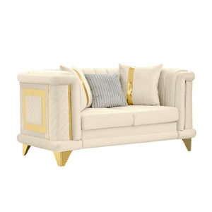 English Elm 69 Inch Italian Velvet Loveseat Tufted Victorian Glam Sofa with Gold Steel Trim W1191S00048
