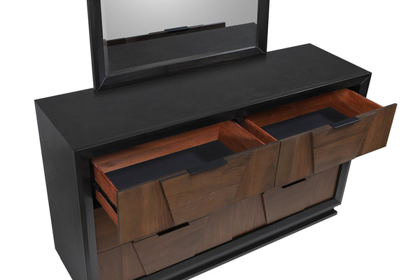 English Elm Houston King Bedroom Set Walnut Espresso Wood with Geometric Panel Headboard 5 Piece B009S01699