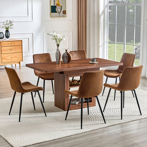 English Elm Expandable Walnut Mdf Dining Set with Six Cushioned Fabric Chairs for Modern Interiors W1151S04715