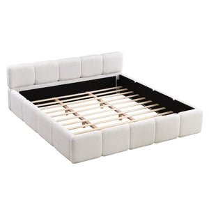 English Elm California King Boucle Upholstered Platform Bed Thick Block Headboard Modern Suite N757P391356W