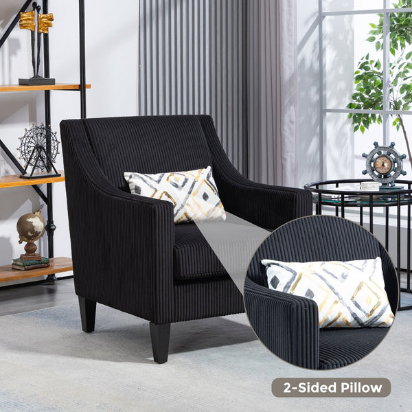 English Elm COOLMORE Modern Accent Chair with Corduroy Upholstery, Solid Wood Frame, Supportive Dual Pillows for Cozy Living Spaces Black W395P195364