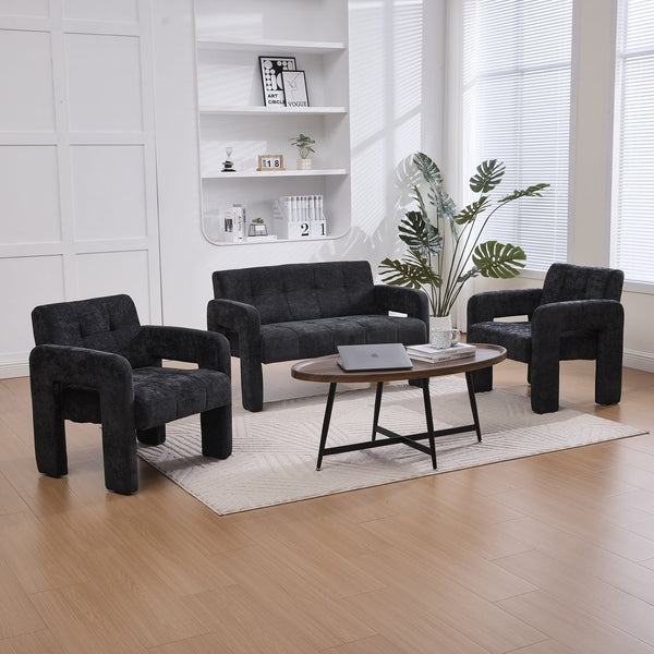 English Elm Nordic Ergonomic Double Armchair Upholstered Chenille Sofa 2-Seater Compact Lounge Chair 550LB Capacity Black W395P380537
