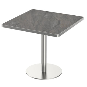 English Elm Square Bistro Pedestal Dining Table Faux Marble Top Gold Metal Base for Small Spaces W3316P421501