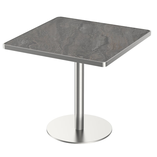 English Elm Square Bistro Pedestal Dining Table Faux Marble Top Gold Metal Base for Small Spaces W3316P421501