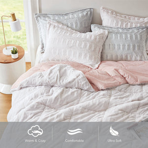 JLA Home Madison Park - Back Plush Reversible Long Fur Comforter Mini Set with Hypoallergenic Fill, OEKO‑TEX Certified Luxury Blush/White MP10-6210