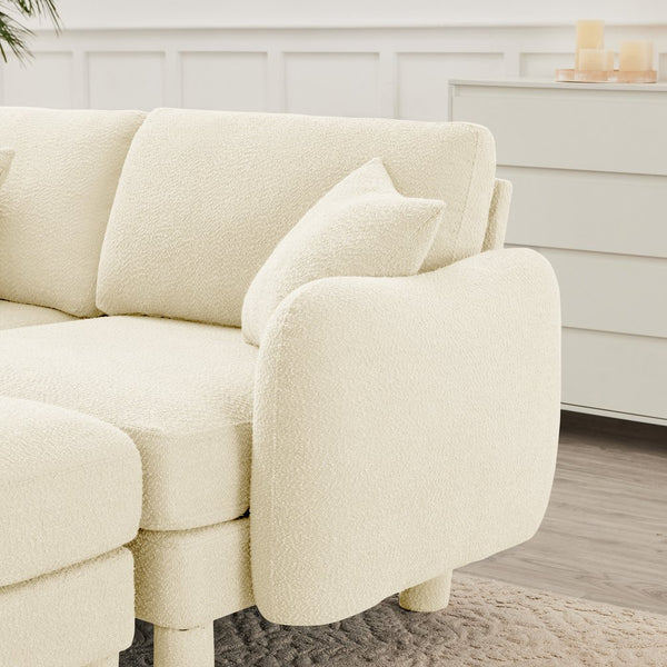English Elm Boucle 2-Seater Loveseat Sofa With Stylish Shell Armrests & Removable Ottoman For Modern Living W3041S00275