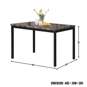English Elm 5 Piece Faux Marble Dinette Set with Metal Frame and Leather Upholstered Chairs Black T2574S00257