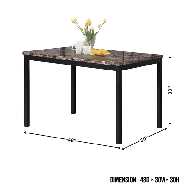 English Elm 5 Piece Faux Marble Dinette Set with Metal Frame and Leather Upholstered Chairs Black T2574S00257
