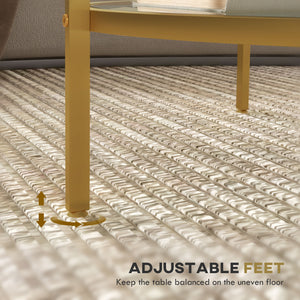 English Elm Homcom Gold Round Side Table With 2-Tier Glass Shelves, Stylish Storage For Modern Living Room Decor W2225P217456