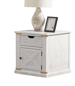 English Elm Rustic Glam Barnwood Coffee Table with Dual-Sided Center Drawer, Open Shelves & Metal Trim Accents Antique White,Gold 25 L x 29 W x 27 H B2741P320885