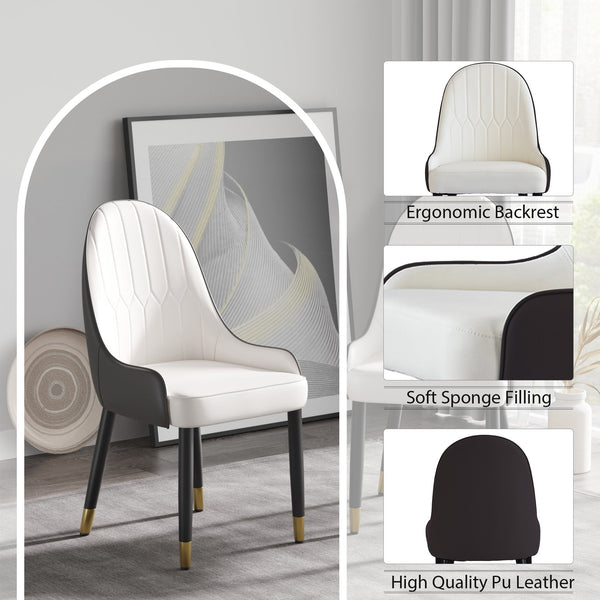 English Elm Modern PU sponge-filled dining chair with faux leather, foam comfort, metal legs and 280lb capacity Dark brown+White W1535119449