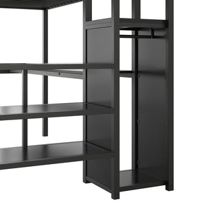 English Elm Full Size Metal Loft Bed With Desk, Storage Staircase, Wardrobe & Led Light - Space-Saving Design GX000620AAD