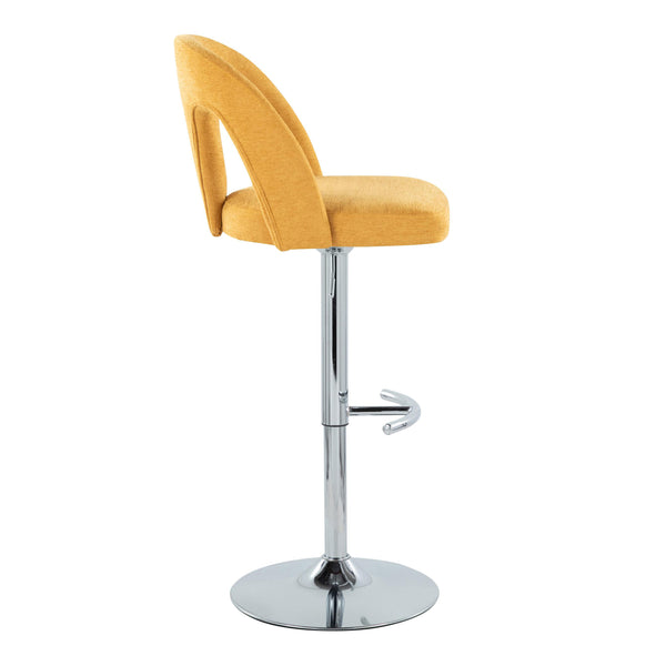 English Elm Adjustable Swivel Barstools with Yellow Fabric Seats and Chrome Base Set of 2 B202S01954