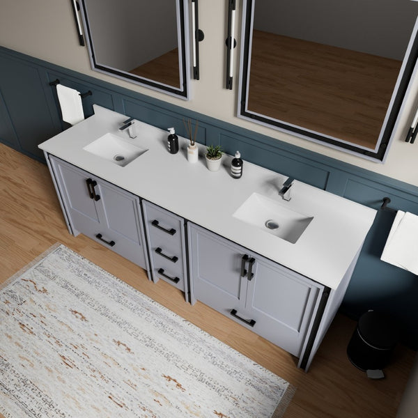 English Elm Dark Grey Double Bath Vanity With Cultured Marble Top & Chrome Faucet - Stylish Storage Solution! P2 B2731P260668-GIGA